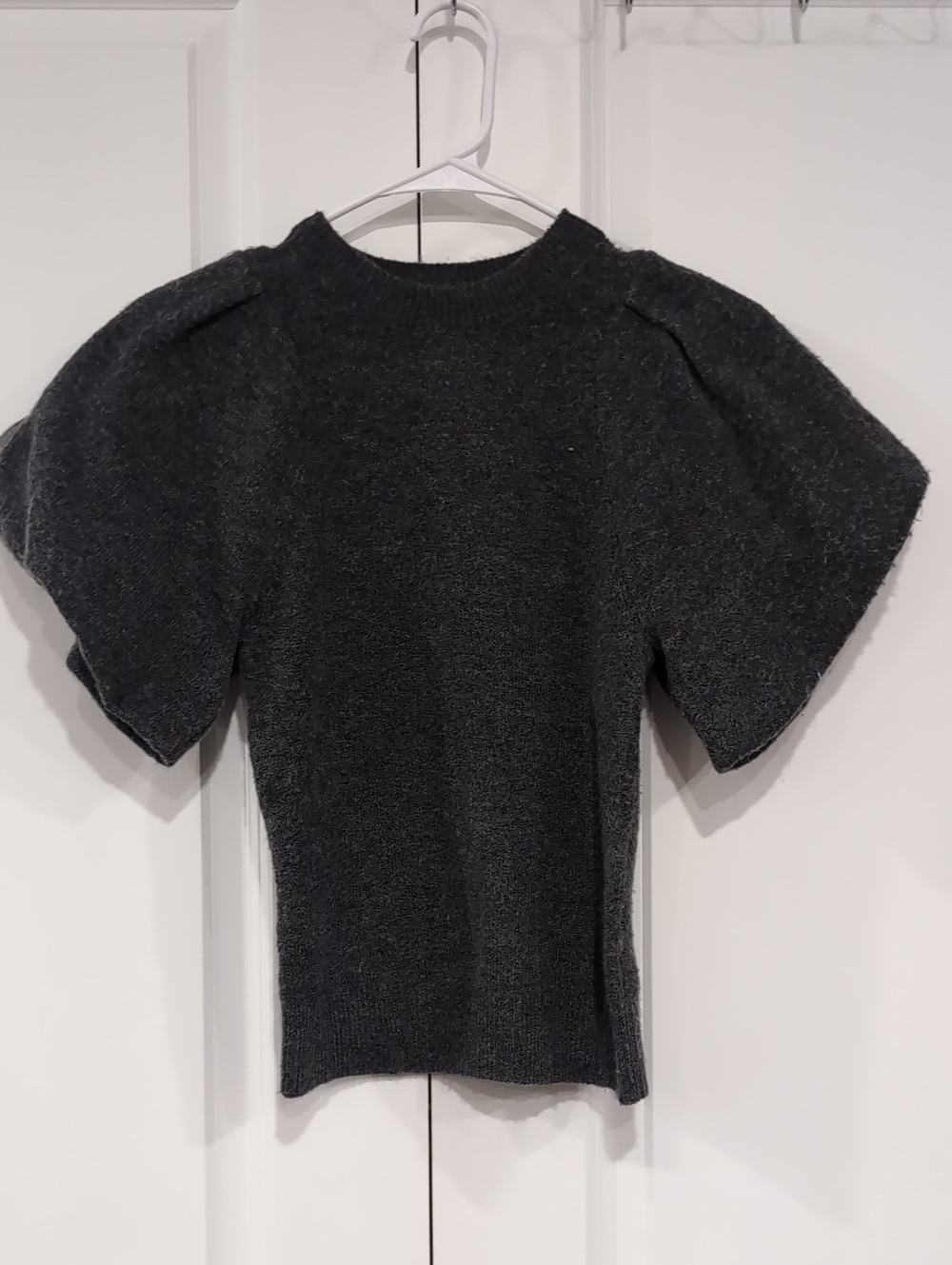 Scoop Brand- Puff Sleeve Knit Top - Dark Gray